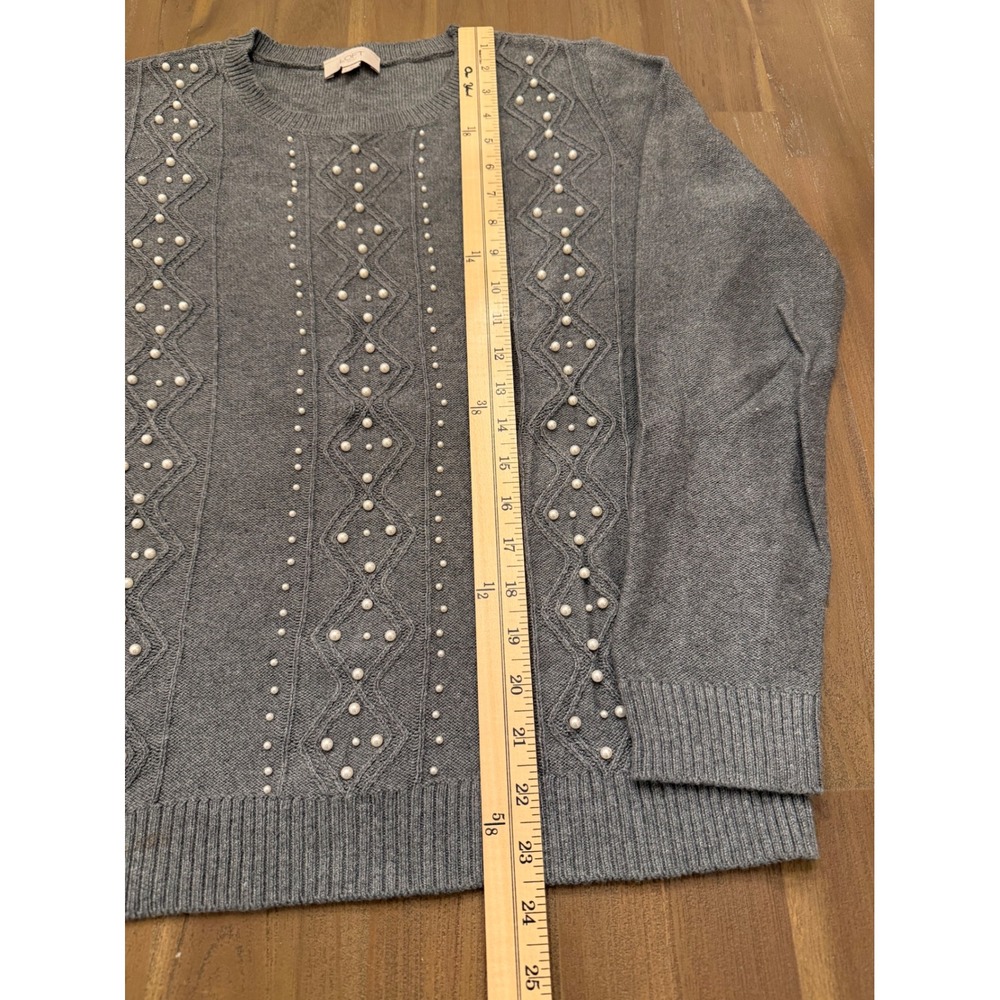 LOFT Outlet Women's Gray Pearl Embellished Crew Neck Sweater Size L - Picture 2 of 7
